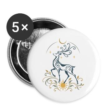 Hirsch mit Sonne und Mond - Wintersonnenwende - Buttons groß 56 mm (5er Pack) - Weiß - Vorne