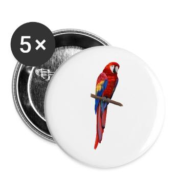 Ara Papagei - Bunter Vogel auf einem Ast - Buttons groß 56 mm (5er Pack) - Weiß - Vorne