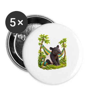 Kleiner Tapir am bunten Hängemattenlager - Buttons groß 56 mm (5er Pack) - Weiß - Vorne
