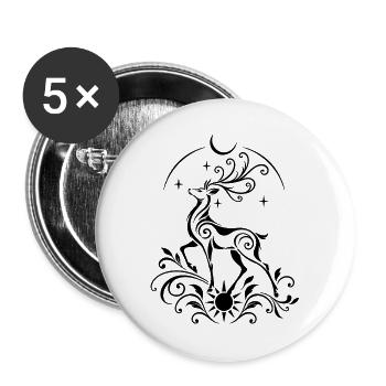 Hirsch mit Sonne und Mond - Wintersonnenwende - Buttons groß 56 mm (5er Pack) - Weiß - Vorne
