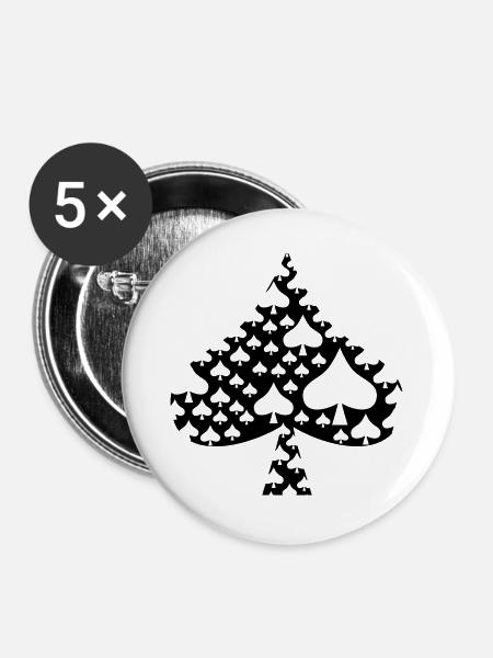 Pik Symbol Karten - Buttons groß 56 mm (5er Pack) - Weiß