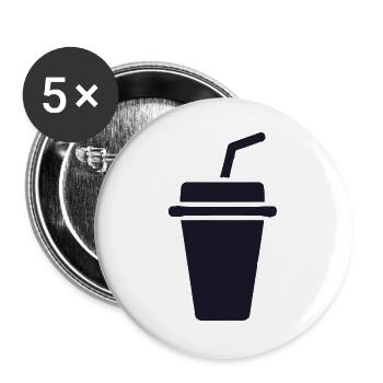 Kaffee-Becher Silhouette mit Stroh - Buttons groß 56 mm (5er Pack) - Weiß - Vorne