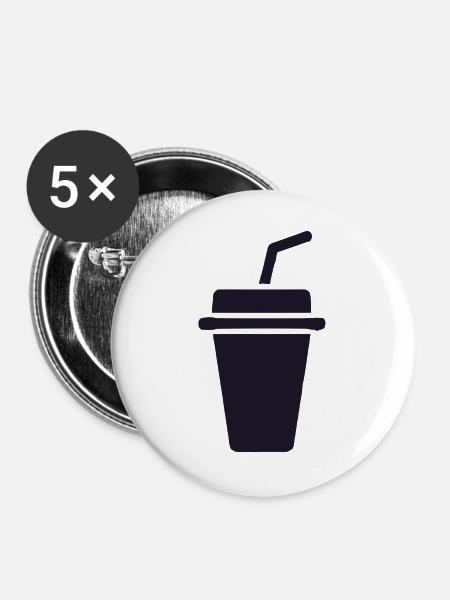 Kaffee-Becher Silhouette mit Stroh - Buttons groß 56 mm (5er Pack) - Weiß