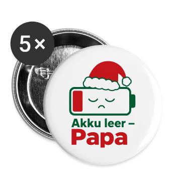 Akku leer Papa Weihnachten Familie Partnerlook - Buttons groß 56 mm (5er Pack) - Weiß - Vorne