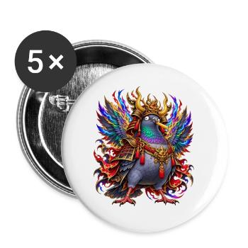 Verrückte Samurai-Taube mit Pommes - Buttons groß 56 mm (5er Pack) - Weiß - Vorne