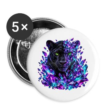 Schwarzer Panther mit grünen Augen und violetten Kristallen - Buttons groß 56 mm (5er Pack) - Weiß - Vorne
