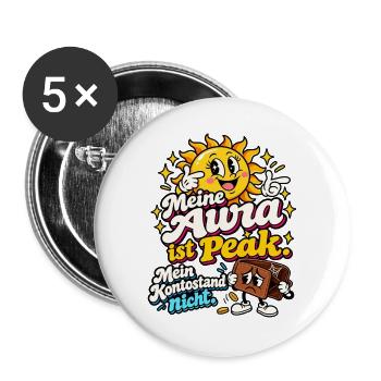 Sonne Peak Humor und Kontostand - Buttons groß 56 mm (5er Pack) - Weiß - Vorne