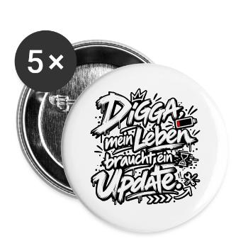 Digga Update: Mein Leben Upgrade - Buttons groß 56 mm (5er Pack) - Weiß - Vorne