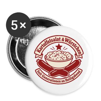 Kartoffelsalat Würstchen Heiligabend Tradition - Buttons groß 56 mm (5er Pack) - Weiß - Vorne