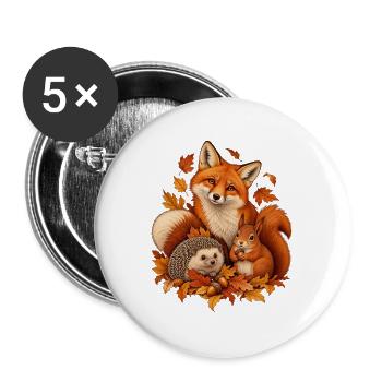 Herbst Waldtiere mit Fuchs Igel und Eichhörnchen - Buttons groß 56 mm (5er Pack) - Weiß - Vorne