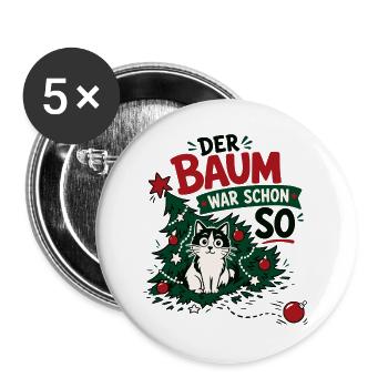 Lustige Katze im Weihnachtsbaum - Buttons groß 56 mm (5er Pack) - Weiß - Vorne