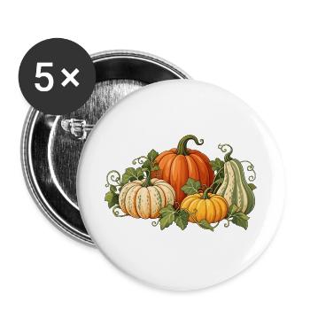 Herbst Kürbis mit vier Kürbissen botanischer Stil  - Buttons groß 56 mm (5er Pack) - Weiß - Vorne