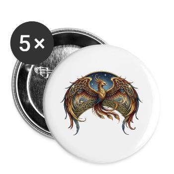Keltischer Phönix im Sternenflug - Buttons groß 56 mm (5er Pack) - Weiß - Vorne
