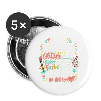 Erzieherin – Glitzer und Liebe im Herzen - Buttons groß 56 mm (5er Pack) - Weiß - Vorne