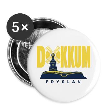 Dokkum  Friesland Windmühle Bollwerk Design - Buttons groß 56 mm (5er Pack) - Weiß - Vorne