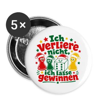 Lustiger Spieleabend Weihnachten Brettspiel - Buttons groß 56 mm (5er Pack) - Weiß - Vorne