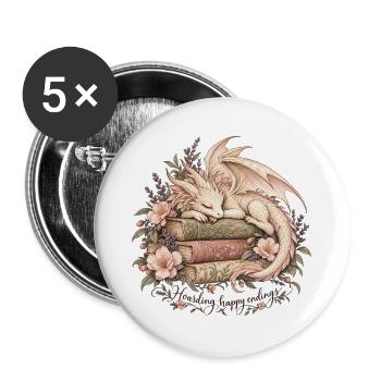 Schlafender Bücherdrache – Happy Endings - Buttons groß 56 mm (5er Pack) - Weiß - Vorne