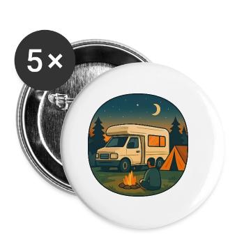 Geschenk zur ersten Nacht im eigenen Wohnmobil - Buttons groß 56 mm (5er Pack) - Weiß - Vorne