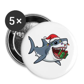 Weihnachtshai mit Lichterkette Hai Fisch Christmas - Buttons groß 56 mm (5er Pack) - Weiß - Vorne