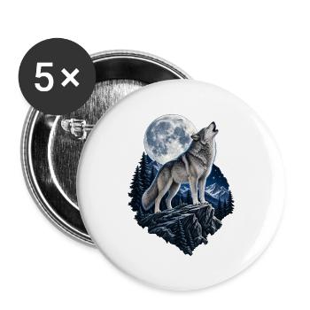 Wolf heult vor dem Mond Mondlicht Wolf wilde Tiere - Buttons groß 56 mm (5er Pack) - Weiß - Vorne
