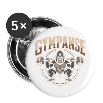 Gympanse Gewichtheber Bodybuilding - Buttons groß 56 mm (5er Pack) - Weiß - Vorne
