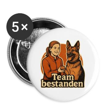 Begleithundeprüfung bestanden als starkes Team - Buttons groß 56 mm (5er Pack) - Weiß - Vorne