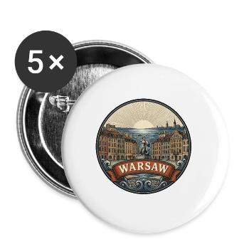 Warschauer Polen Reiseabzeichen Altstadtsouvenir - Buttons groß 56 mm (5er Pack) - Weiß - Vorne