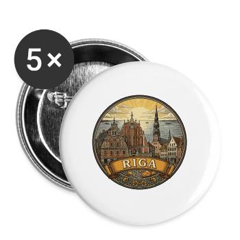 Riga Lettland Reiseabzeichen Haus der Schwarzkopf-Geschenk - Buttons groß 56 mm (5er Pack) - Weiß - Vorne