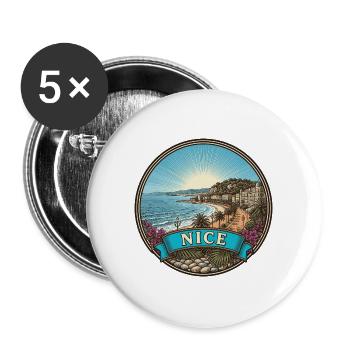 Schönes Frankreich Reiseabzeichen Promenade Anglais Geschenk - Buttons groß 56 mm (5er Pack) - Weiß - Vorne
