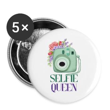Selfie Queen – Kamera Blumen Fotografie Geschenk - Buttons groß 56 mm (5er Pack) - Weiß - Vorne