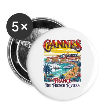 Retro Cannes France The French Riviera - Buttons groß 56 mm (5er Pack) - Weiß - Vorne