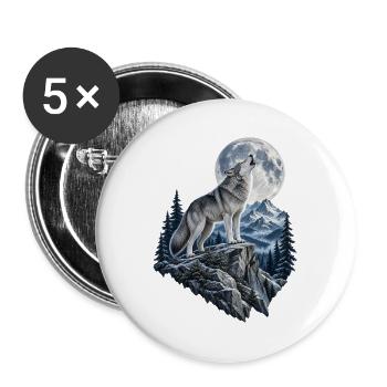 Wolf heult vor dem Mond Mondlicht Wolf wilde Tiere - Buttons groß 56 mm (5er Pack) - Weiß - Vorne