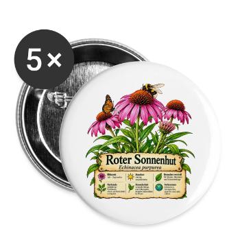 Roter Sonnenhut - Pflanzenmotiv - Geschenk Gärtner - Buttons groß 56 mm (5er Pack) - Weiß - Vorne