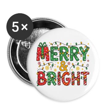 Fröhliche und helle Weihnachtsbeleuchtung - Buttons groß 56 mm (5er Pack) - Weiß - Vorne