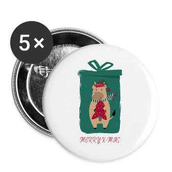 Nilpferd im Weihnachtsstrumpf - Buttons groß 56 mm (5er Pack) - Weiß - Vorne