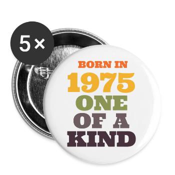 Geboren 1975 einzigartig - Buttons groß 56 mm (5er Pack) - Weiß - Vorne