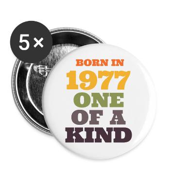 Geboren 1977 einzigartig - Buttons groß 56 mm (5er Pack) - Weiß - Vorne