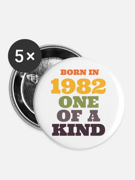 Geboren 1982 einzigartig - Buttons groß 56 mm (5er Pack) - Weiß