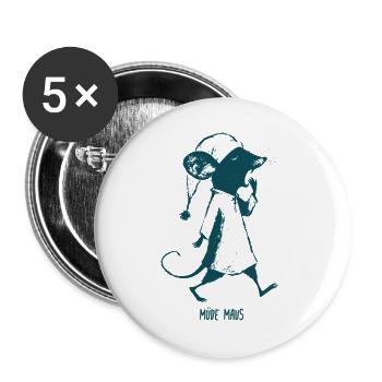 Müde Maus Schlafenszeit  - Buttons groß 56 mm (5er Pack) - Weiß - Vorne