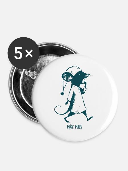 Müde Maus Schlafenszeit - Buttons groß 56 mm (5er Pack) - Weiß