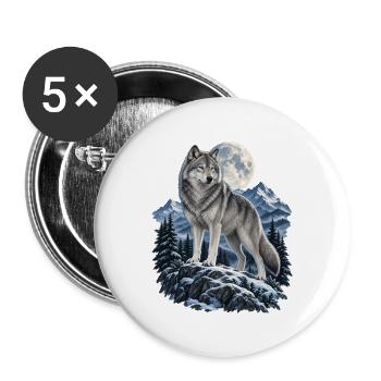 Wolf heult vor dem Mond Mondlicht Wolf wilde Tiere - Buttons groß 56 mm (5er Pack) - Weiß - Vorne