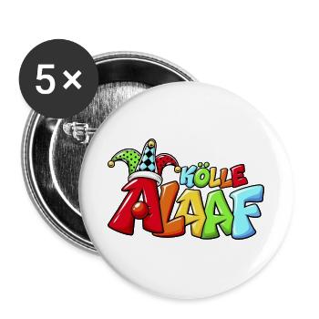 Kölle Alaaf – Buntes Comic Karneval Design mit Nar - Buttons groß 56 mm (5er Pack) - Weiß - Vorne