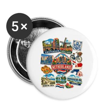 Niederlande Reisesticker - Buttons groß 56 mm (5er Pack) - Weiß - Vorne