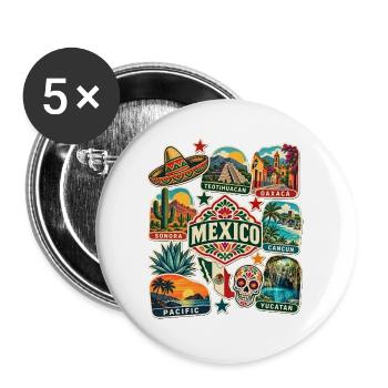 Mexiko Reisesticker - Buttons groß 56 mm (5er Pack) - Weiß - Vorne