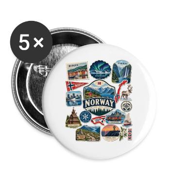 Norwegen Reisesticker - Buttons groß 56 mm (5er Pack) - Weiß - Vorne