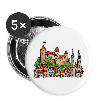 Nürnberg Skyline im bunten Wachsmalstil - Buttons groß 56 mm (5er Pack) - Weiß - Vorne