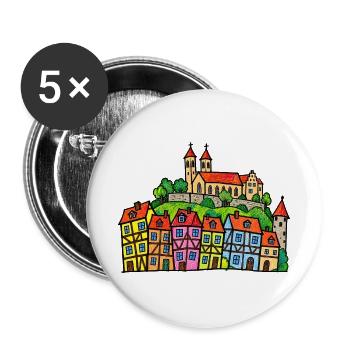 Quedlinburg Skyline im bunten Wachsmalstil - Buttons groß 56 mm (5er Pack) - Weiß - Vorne