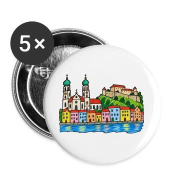 Passau Skyline im bunten Wachsmalstil - Buttons groß 56 mm (5er Pack) - Weiß - Vorne
