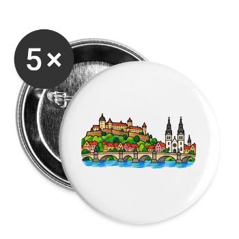 Würzburg Skyline im bunten Wachsmalstil - Buttons groß 56 mm (5er Pack) - Weiß - Vorne