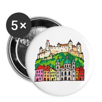 Salzburg Skyline im bunten Wachsmalstil - Buttons groß 56 mm (5er Pack) - Weiß - Vorne